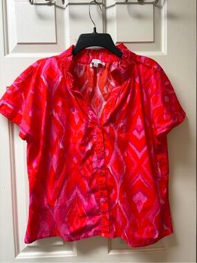 Sugarlips Red & Pink Printed Ruffled Collar Button-Front Blouse